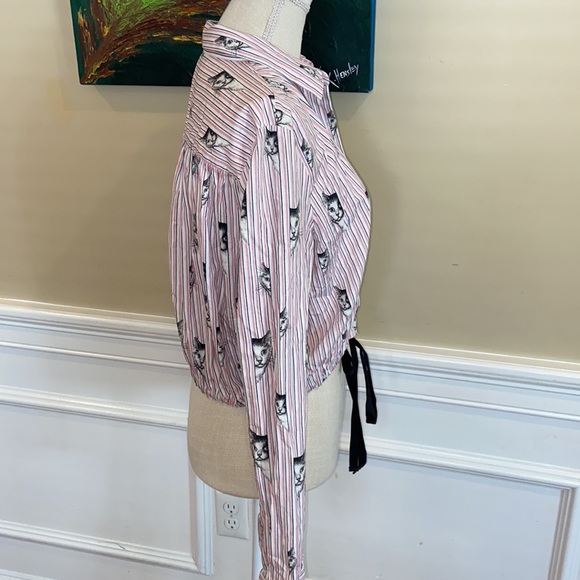 Zara Cat Print Striped Blouse - Picture 4 of 7